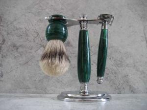 A beautiful shaving set made from green Malachite. A perfect gift for him.