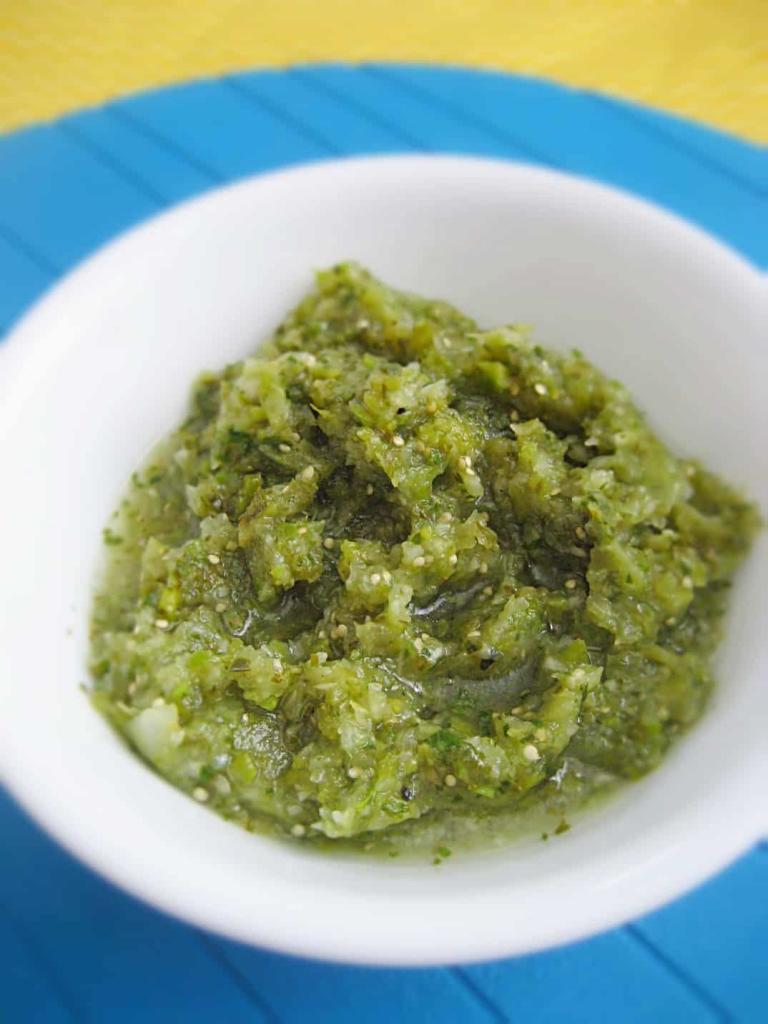 Fresh Salsa Verde, easy and worth it! Fresh, spicy with good bite.