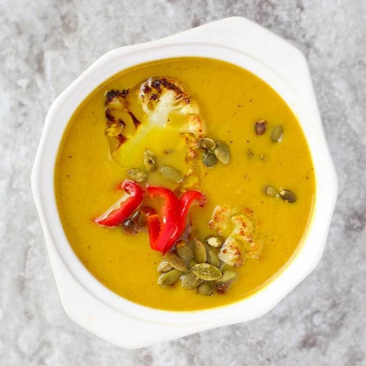 Roasted Cauliflower Soup with Thai Green Curry Paste