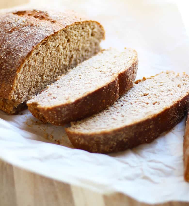 A healthy loaf of whole wheat bread.
