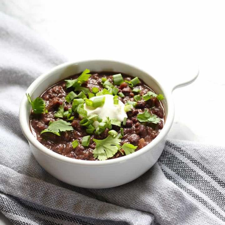 A bowl of Mexican Black Beans.