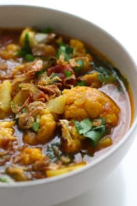 A bowl of Aloo Gobi Soup