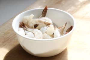 Shrimp in a white bowl.