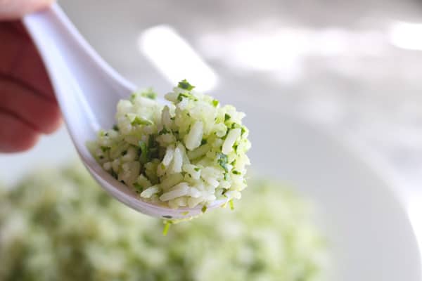 Cilantro Lime Rice on a spoon.