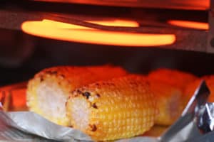 Corn cobs roasting in the broiler.
