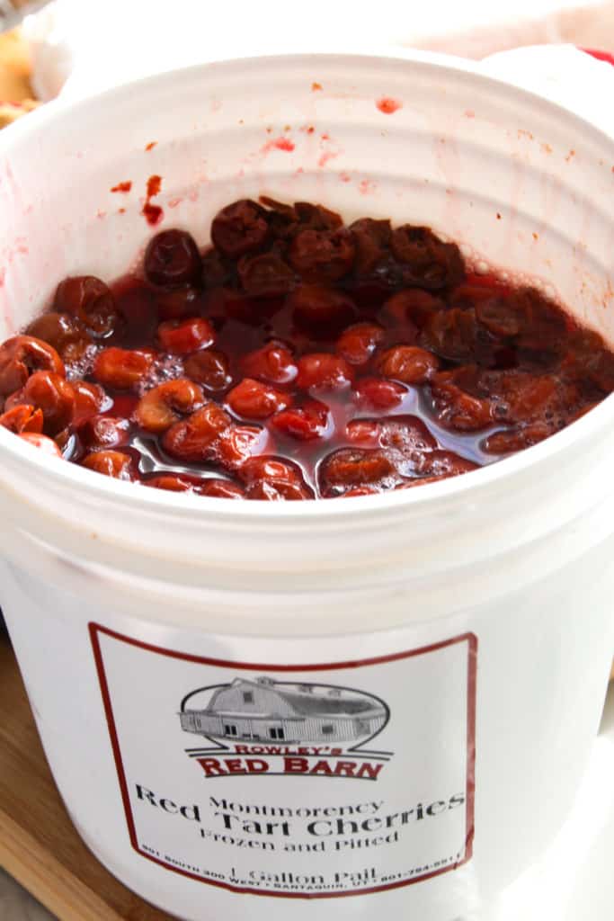 A bucket of tart cherries.