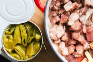 Green Chile and meat in a pot.