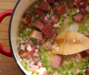 Ham, celery and onion in large pot.